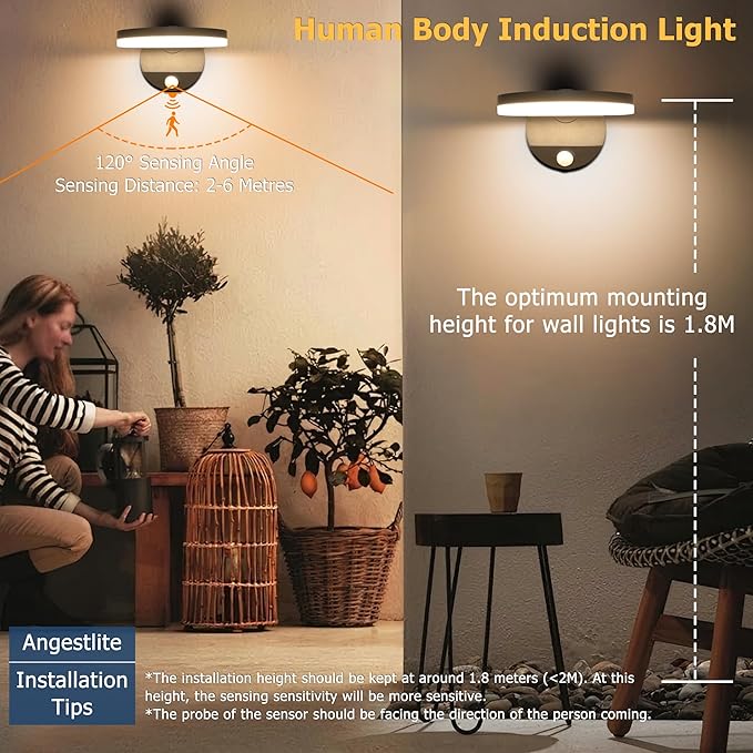 Motion Sensor Outdoor Wall Light 18W 1980LM Black Round LED Porch Lights IP65 Waterproof Wall Sconce Lighting 350°Rotating 180° Foldable Exterior Patio Wall Light Fixture for House