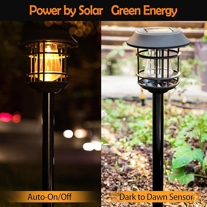 Solar Pathway Lights 8PK - Outdoor Garden Yard Landscape Lights Waterproof Auto-on/Off for Lawn Patio Walkway - Warm Light (Black)