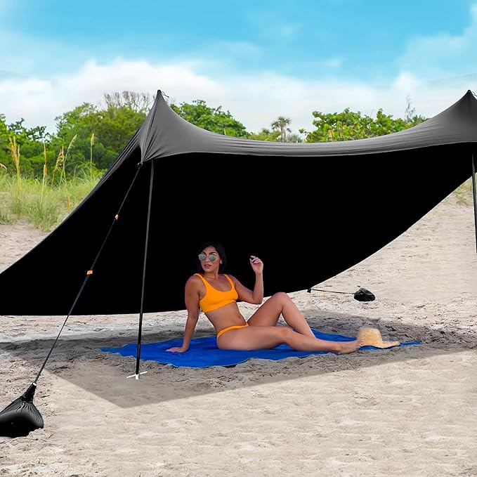 Red Suricata Family Beach Tent &amp Canopy UPF50 Sun Shade 4 Aluminum Poles Sand Shovel Large Portable Sun Shelter (Large Black)