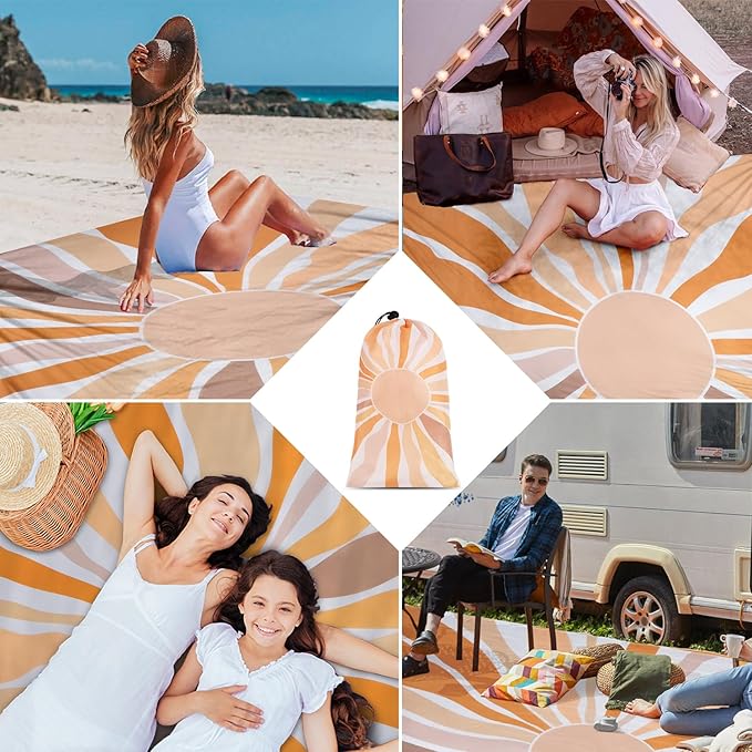 Waterproof Sandproof Beach Blanket 78 x 86 Large Beach Mat for 2-4 Adults Lightweight Polyester Outdoor Picnic Blanket for Travel Camping Hiking Beach Essentials for Vacation