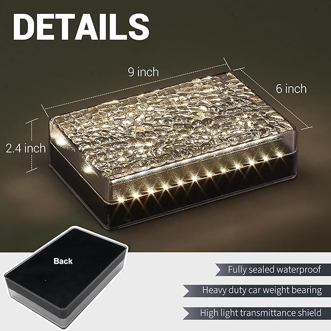 1 Pack Solar Paver Lights Outdoor – 6×9 Inch Waterproof IP67 Recessed Solar LED Paver Lights Heavy Duty Warm White 3500K for Driveway Pathway Patio &amp Garden