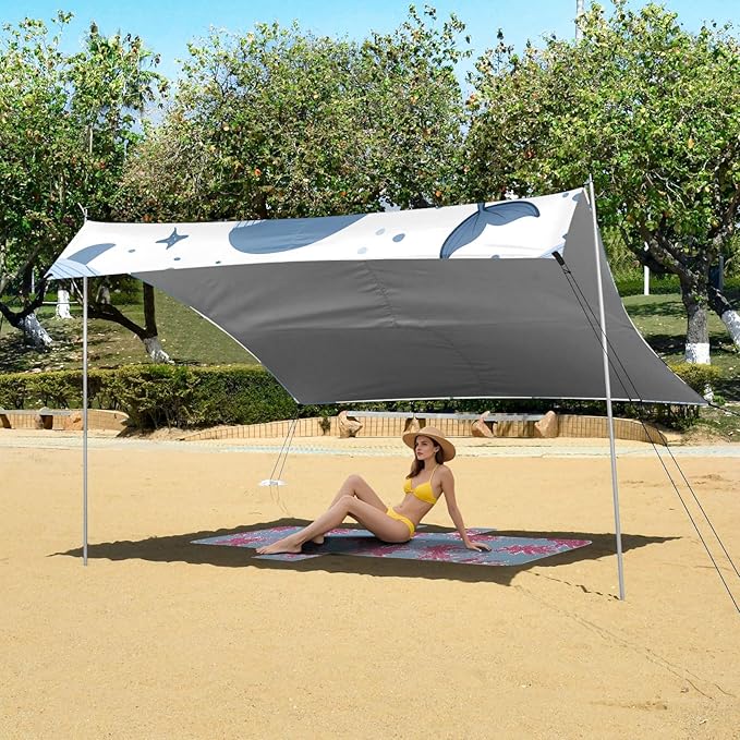 Happy Whale Camping Sun Shelter Beach Tent Portable Beach Sun Shade Outdoor Canopy for Camping Trips Fishing Picnic