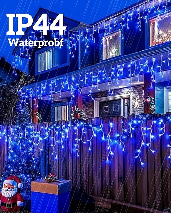 Solar Christmas Lights Outdoor 640LED 16Ft+60Ft Solar Icicle Lights Waterproof with 13 Modes Rechargeable for Outside Roof Fence Christmas Decorations