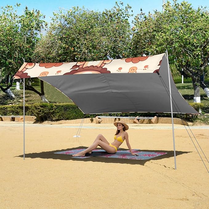 Cute Lion Character Camping Sun Shelter Beach Tent Portable Beach Sun Shade Outdoor Canopy for Camping Trips Fishing Picnic