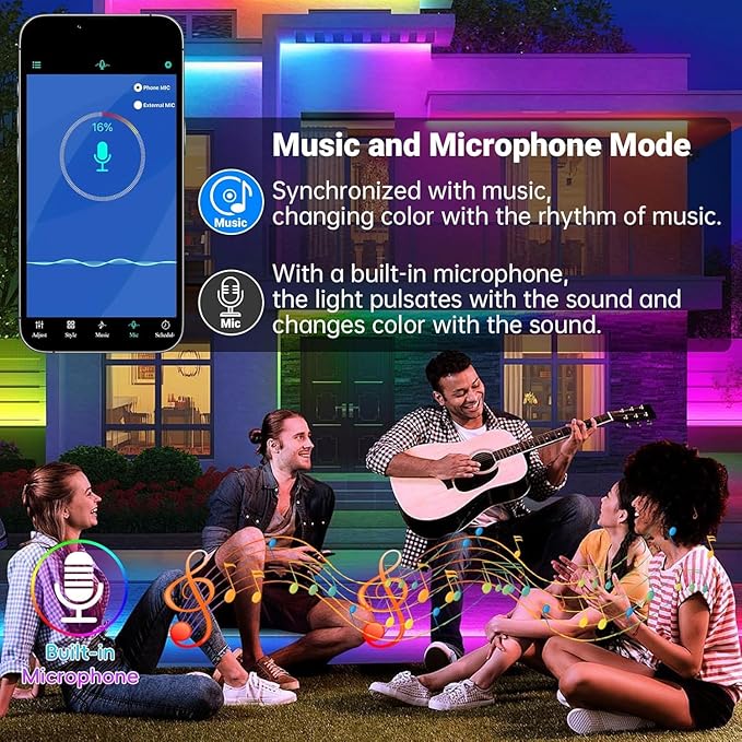 150FT Permanent Smart RGB LED Eaves Outside Lights Music Sync Timing Function Remote Control and IP67 Waterproof LED Outdoor String Lights for All Holiday