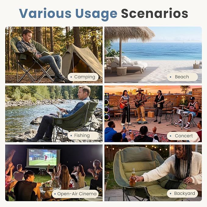DUMOS Oversized Camping Chair for Adults - 450lbs Heavy Duty Folding Chair with Cup Holder &amp Side Pockets Portable Chair for Camping Fishing Hiking Picnic