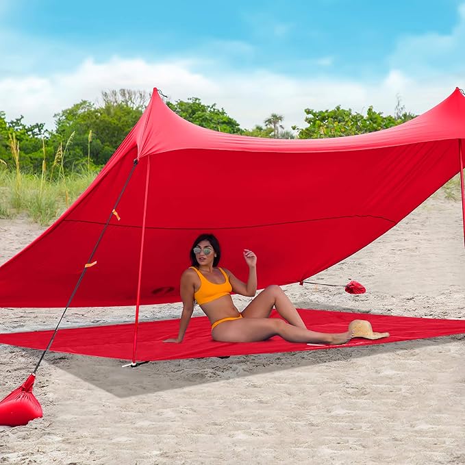 Red Suricata Sand Free Beach Mat – Large Sandproof Beach Blanket Sandless Waterproof – Fits and Matches Beach Canopy - Oversized Sand Proof Beach Mats for Outdoor Picnic Camping (Large Red)