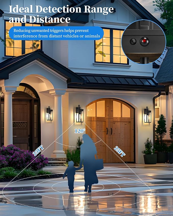 17'' Solar Porch Lights Outdoor 2 Packs Waterproof Motion Lights for Outside Black Dusk to Dawn Outdoor Lighting Modern Wall Sconce Lantern Exterior Lighting Fixtures for House Patio Garage