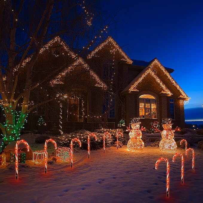 Christmas Candy Cane Lights - 16 inch Set of 12 Pcs Christmas Candy Cane Pathway Markers Lights Outdoor Walkway Lighting with Stakes for Yard Lawn Sidewalk Driveway 20 Feet