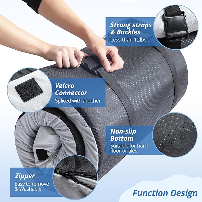 EGOHOME Memory Foam Camping Mattress 2.5 inch Portable Roll Up Camping Sleep Topper with Waterproof and Non-Slip Bottom Camping Car Mat with Travel Bag Grey