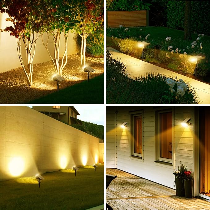 Solar Spot Lights Outdoor 8 Pack IP65 Waterproof Solar Landscape Spotlights with 65 LEDs 3 Lighting Modes Solar Garden Lights for Yard Pathway House Driveway (Warm White)