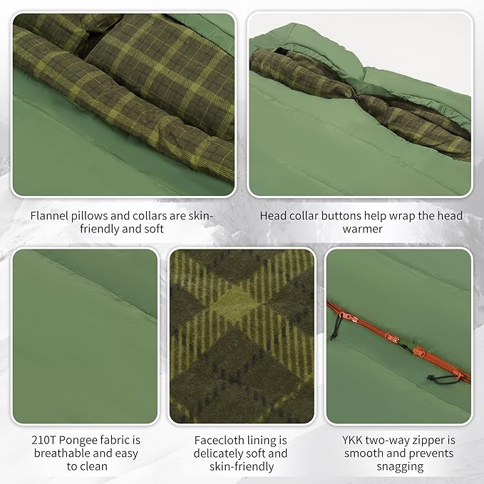 Naturehike Flannel Queen Size Double Sleeping Bag for Adults with Pillows Doublewide Two Person Sleeping Bag for Couples &amp Whole Family All Seasons for Camping Hunting &amp Bedding