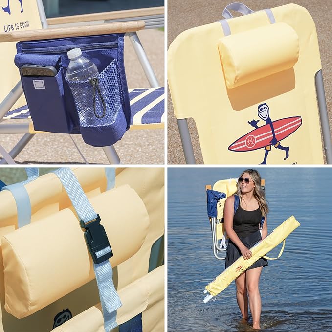 Life is Good 2-Pack 4-Position Aluminum Backpack Beach Chairs Portable Folding Camp Chairs with Carrying Straps for Camping Beach Tailgating Multi Color