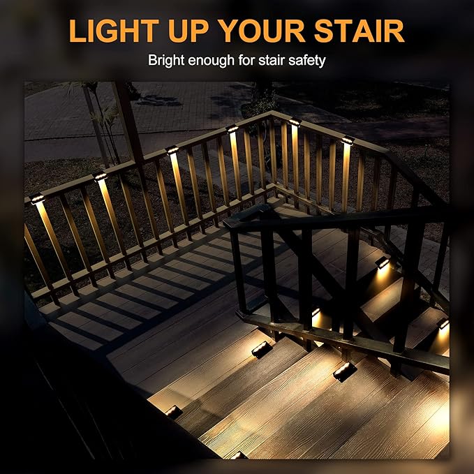 SOLPEX Solar Fence Lights 6 LEDs Solar Lights Outdoor Waterproof Solar Powered for Deck Stair Front Porch Balcony Walkway Garden Yard Patio Pool Decor IP65 Waterproof (12 Pack Warm White)