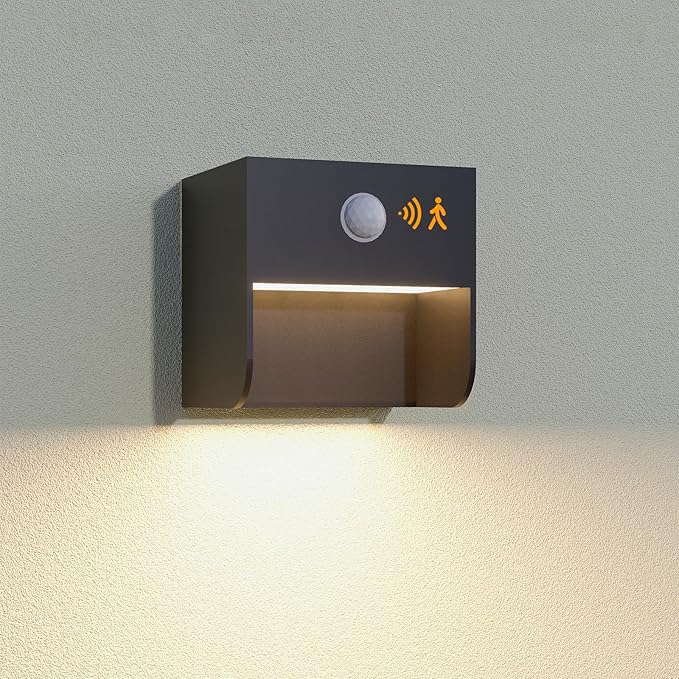 Solar Wall Light Outdoor2-Pack Porch Light Motion Sensor Dusk to Dawn Wall Sconce Waterproof IP54 Exterior Outside Light Fixture for Patio Fence GarageBlack