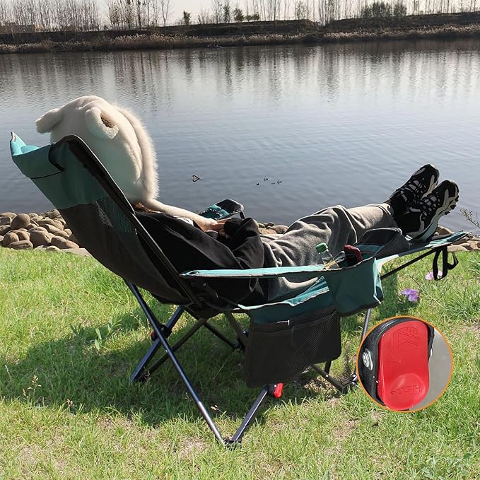 Reclining Camping Chair with Removable Footrest Lounge Chair with Headrest Cotton Cushion Portable Adjustable Folding Chairs