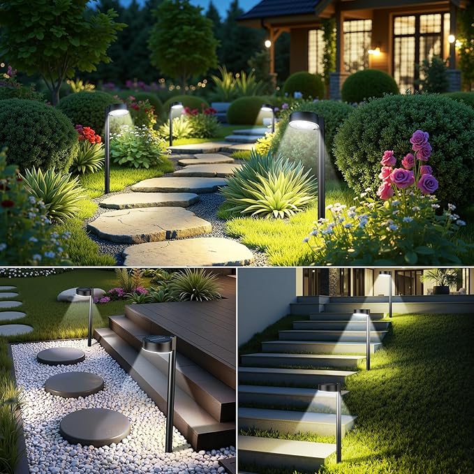 8 Pack Solar Pathway Lights Outdoor 12 Brighter LED Solar Lights Outdoor Waterproof Up to 12 Hrs Modern Path Light for Yard Garden Walkway Driveway Lawn Cool White