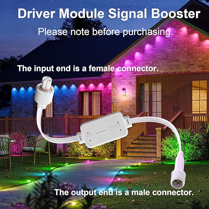 Driver Module Signal Booster for Govee Permanent Outdoor Light Pro H706A H706B H706C Models only Voltage Transformer Supporting Transmission Distances up to 200 ft（Female to Male）
