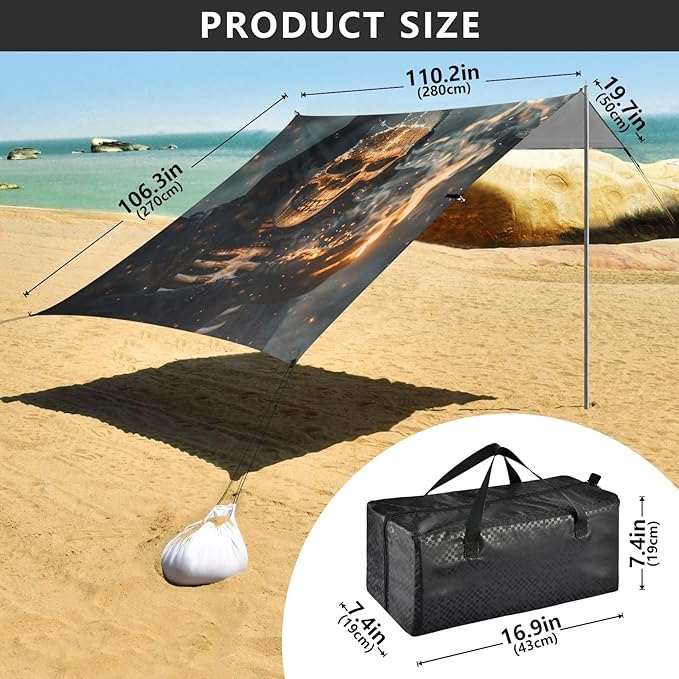 ALAZA Halloween Skull Witchy Beach Tent Sun Shelter UPF50+ Protection Beach Shade Canopy w/ 4 Sandbags for Outdoor Camping Fishing Backyard Fun Picnic 10x9 ft