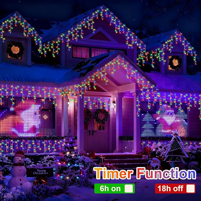 YEGUO 66ft 800 LED Christmas Lights Outdoor Waterproof 160 Drops Christmas Icicle Light Indoor 8 Modes Icicle Xmas Lights with Memory Timer(Multicolor)