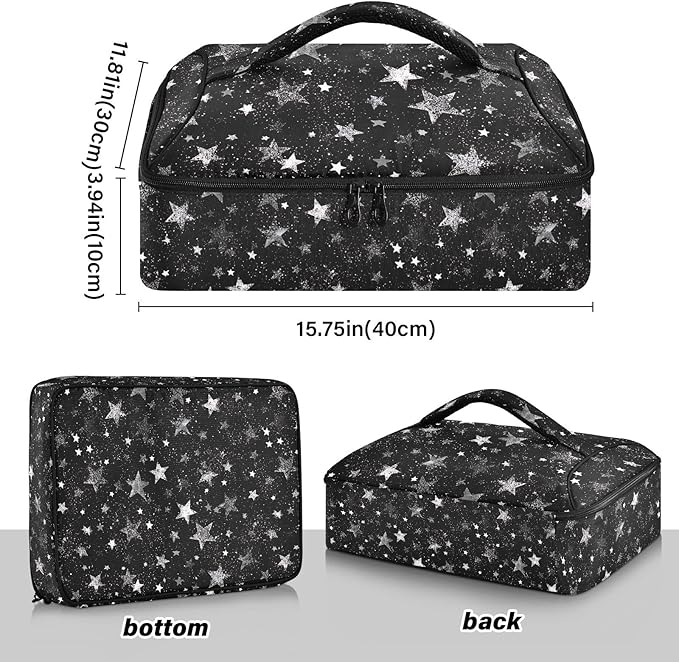 Casserole Carrier White Stars PatternInsulated Casserole Carrier for Hot or Cold Food Thermal Lunch Tote for Potluck Parties Picnic Beach Fits 9 x 13 Inches Baking Dish