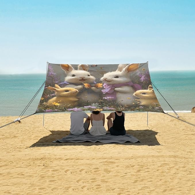 Beach Tent Sun Shelter Rabbits Playing Lightweight &amp Easy Setup Beach Shade Canopy for Camping Fishing