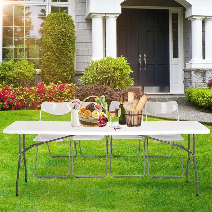 NChanmar 8FT Folding Table Picnic Camping Table Foldable Outdoor Table for Picnic Party Camping(94.5 * 29)-White