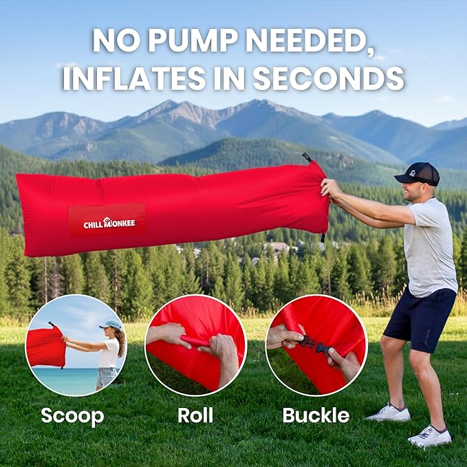 Portable Inflatable Lounger for Beach &amp Camping – Self-Inflating Air Couch Beach Sofa and Outdoor Lounge Chair for Relaxation and Comfort