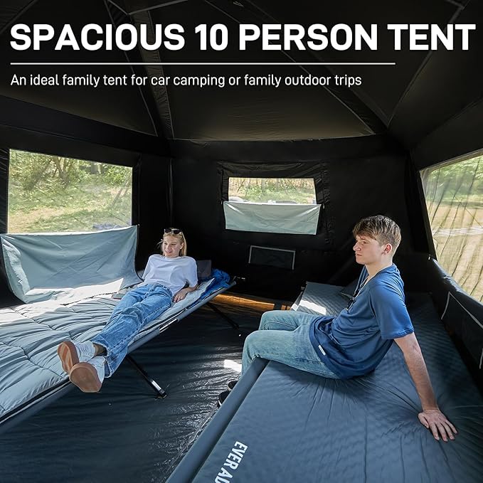 EVER ADVANCED 10 Person Camping Blackout Design Tent Multi Room Tent for Family Large Tents with Rainfly and Carry Bag 2 Doors Water-Resistant 14ft x 10ft x 84in