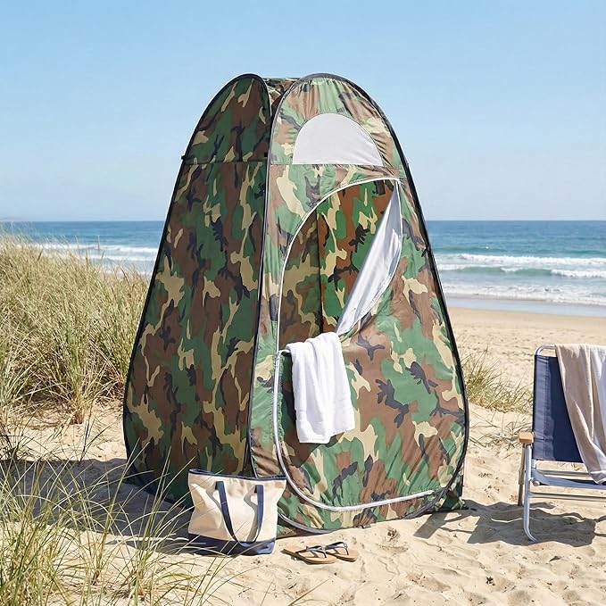 4x4ft Pop Up Privacy Shower Tent with Top Window 3.6lbs Liightweight Dressing Room Portable Toilet Stall with Carry Bag for Camping Beach Outdoors (Camouflage)