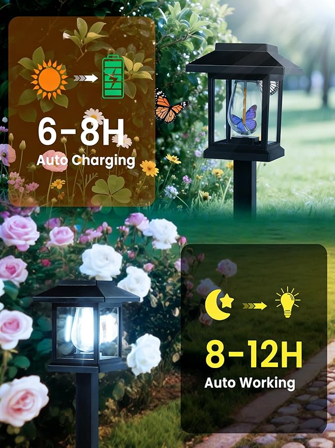 16-Pack Solar Lights Outdoor (Extra-Bright &amp Smart Auto On/Off) Solar Powered Garden Lights Waterproof Solar Pathway Lights for Landscape Path Yard Patio Driveway Walkway Decor (Cool White)