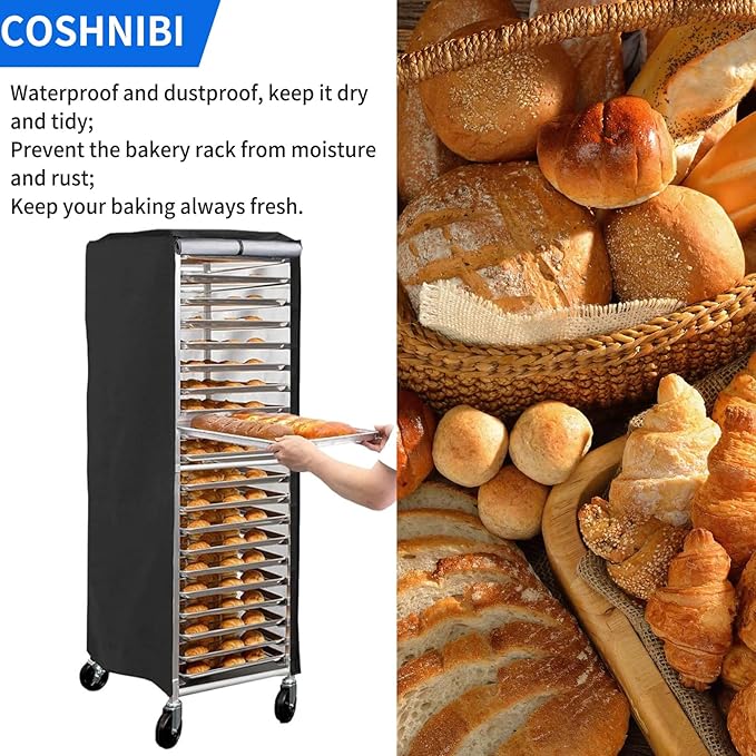 COSHNIBI Pan Bun Rack Cover420D Waterproof and Dust Resistant Bun Rack Cover with Zipper Suitable for Commercial Bread Racks23 L x 28 W x 64 H-Black