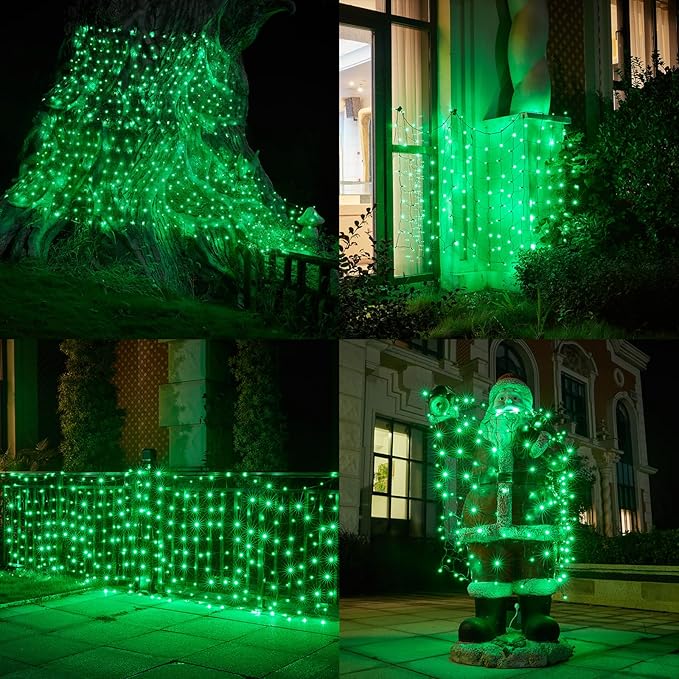 Led Christmas Net Lights Green Outdoor Christmas Lights 160LED 5ftx7ft Waterproof Outdoor Indoor Fairy Mesh Net Light for Xmas Party Yard Patio Trees Shrubs Bushes Decorations