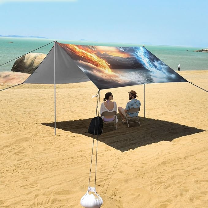 Bolaz Beach Canopy Tent Sun Shade9'×10.5' Large Family Beach Shade UPF50+- Outdoor Shade for Camping Trips FishingTwo Dragon Fire