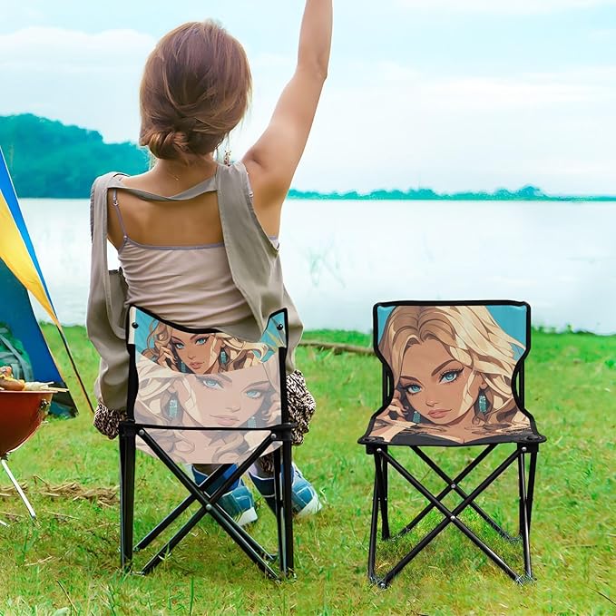 Cartoon Beautiful Woman Seductive Foldable Backpack Beach Chairs for Adults Ultra Lightweight Camping Chair Includes Carry Bag Hiking Chair for Fishing Outdoor