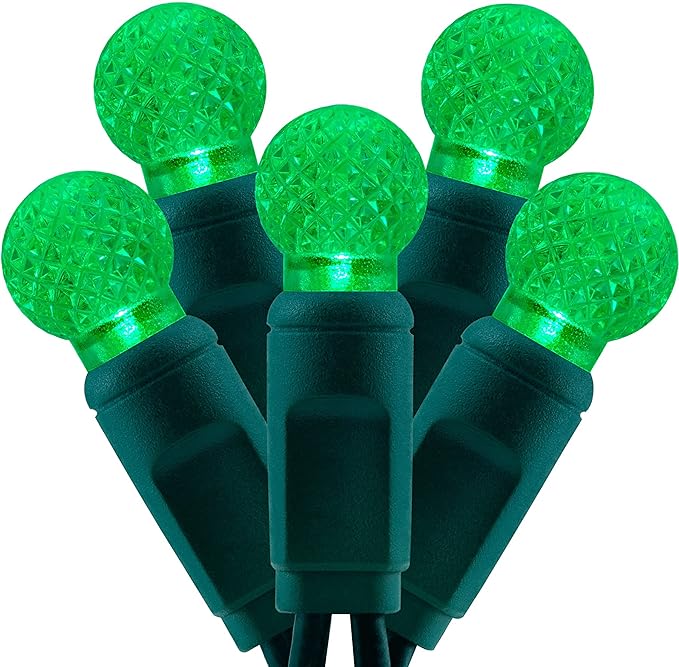 YULETIME Green One-Piece G12 Raspberry Christmas Lights 140 Count 48 Feet 2 Sets 70 LED 24 ft High Waterproof UL Certified String Light (Green)