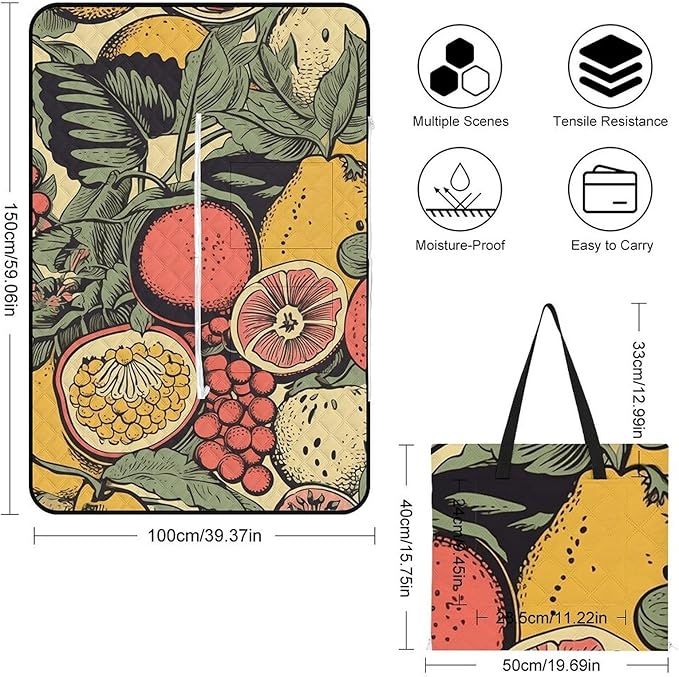 Zipper Fruits and Leaves Style Picnic Mat Suitable for Travel Camping Park Or Home Use