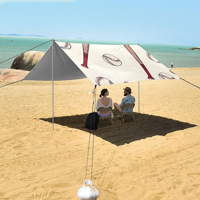 Baseball Baseball Bat Pattern Camping Sun Shelter Beach Tent Portable Beach Sun Shade Outdoor Canopy for Camping Trips Fishing Picnic