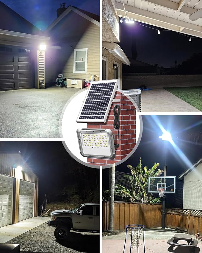 Outdoor Solar LED Flood Lights: Waterproof Security Patio Lights with Remote Control 6500K Bright Illumination Dawn to Dusk Lighting for Fence Yard Backyard Wall House