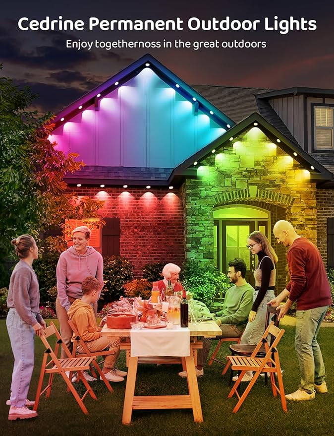 300FT IP68 WiFi DIY Design Permanent Outdoor LightArbitrary Trimming Smart RGB+IC Waterproof LED Eaves Lights for Christmas DecorationsHalloweenCompatible with AlexaGoogle Assistant