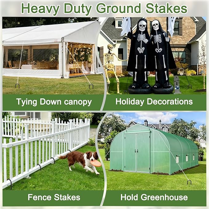 12 Inch U Shaped Trampoline Stakes 8 Pack 5/16 Diameter Heavy Duty Steel Wind Resistant Rebar Stakes Black E-Coated Anti-Rust Ground Stakes for Trampoline Swing Set Bounce House Safety