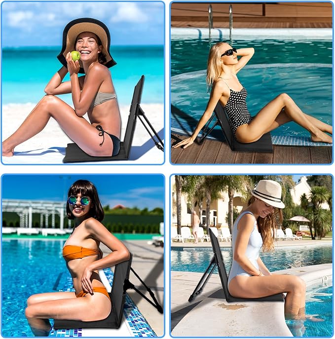 2 Pack Foldable Seat for Poolside Chairs Portable Outdoor Poolside Chairs for Edge of Pool Beach Chair SwimmingPool Accessories Pool Seats for EdgeBeach Camping Picnic Lawn Accessories-Black