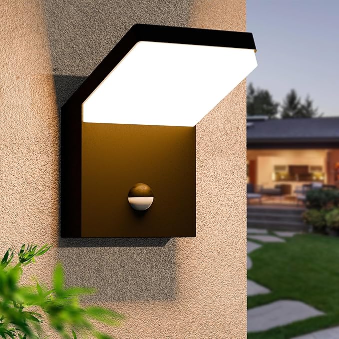 Outdoor Motion Sensor Wall Light Fixture Black LED Porch Light Exterior Wall Mount Sconce IP54 Waterproof for House Garage Front Door Patio3000K 18W 1800Lumen