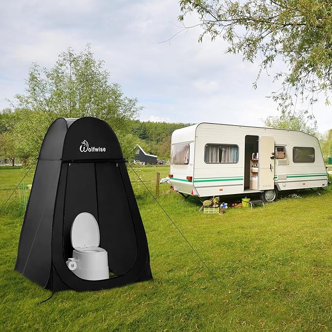 Wolfwise Pop Up Shower Tent Portable Instant Changing Tent with Ventilation Window &amp Carry Bag Privacy Bathroom Toilet for Beach Camping &amp Outdoor Width 47  Height 75  Black