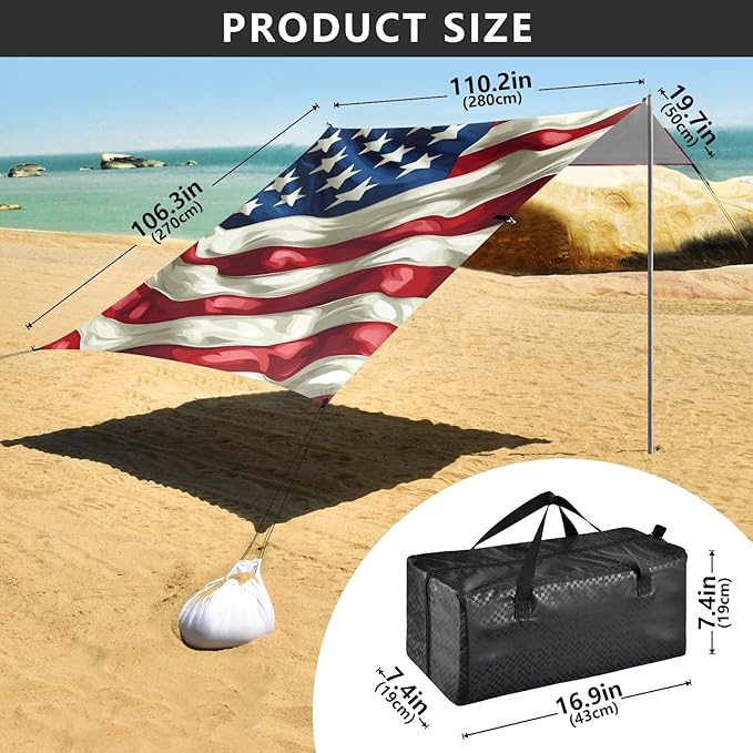 Beach Tent Sun Shelter Flag Fluttering in The Wind Lightweight &amp Easy Setup Beach Shade Canopy for Camping Fishing