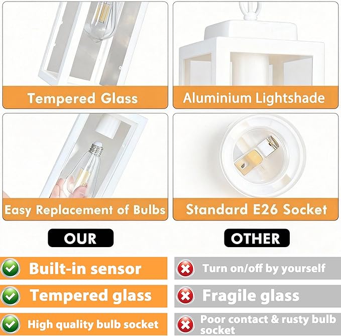 Outdoor Pendant Light 11 Porch lights Outdoor Chandelier Hanging Ceiling Lights White Aluminum Lightshade with Tempered Glass Exterior Lighting Fixture for Porch Yard Gazebo 1 Pack No Sensor