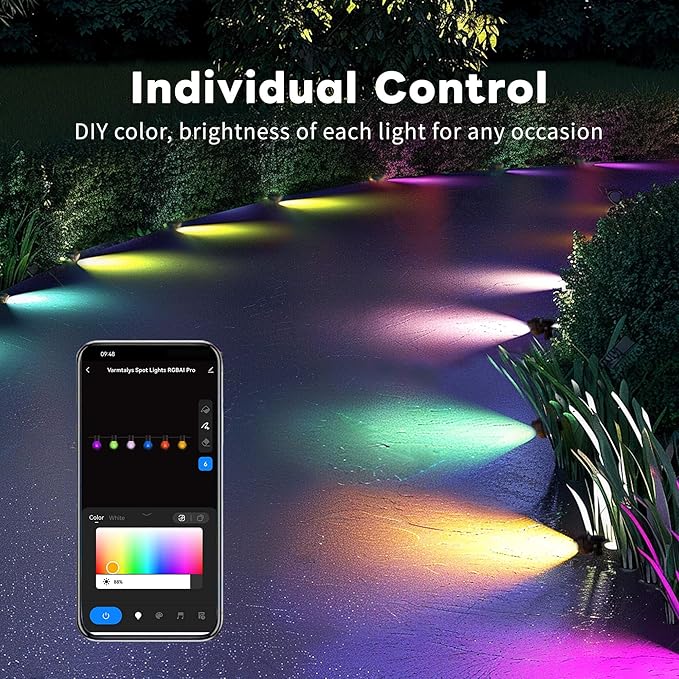 Outdoor Smart Spotlight RGB Color Changing Landscape Lighting 300LM Low Voltage IP65 Waterproof LED Black Aluminum Uplights Decorative for House Yard Garden Halloween