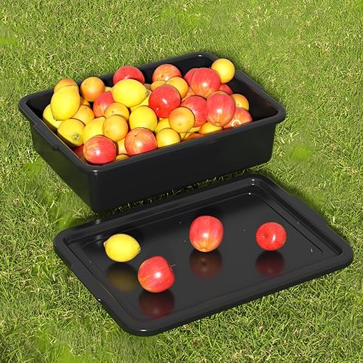 13 L Plastic Bus Box with Lid Commercial Bus Tub Black 3 Packs