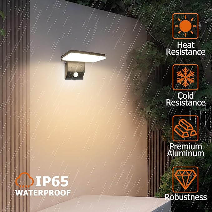 Motion Sensor Outdoor Light 18W 1980LM Black Motion Outdoor Wall Lights IP65 Waterproof Sconce Lighting LED Porch Lights 3000K Foldable Patio Wall Light Fixture for House Garage Square