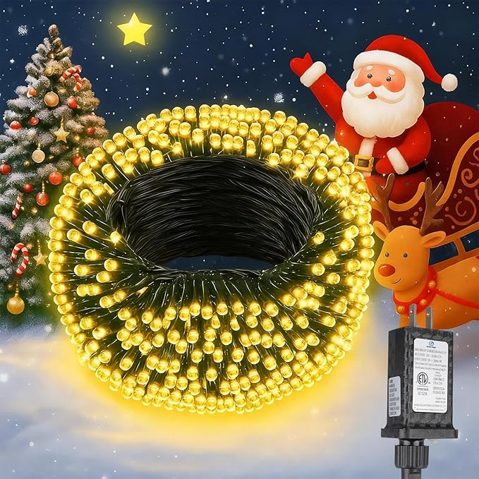 Extra Long 264Ft 800 LED Christmas Lights with Timer Green Wire Fairy Starry String Lights Plug in 8 Modes and Memory forIndoor Outdoor Xmas Tree Wedding Party DecorationWarm White